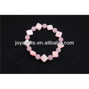 Alta qualidade cor rosa forma quadrada shell rosa pulseira de quartzo, pulseira artesanal, semi pulseira de pedra preciosa